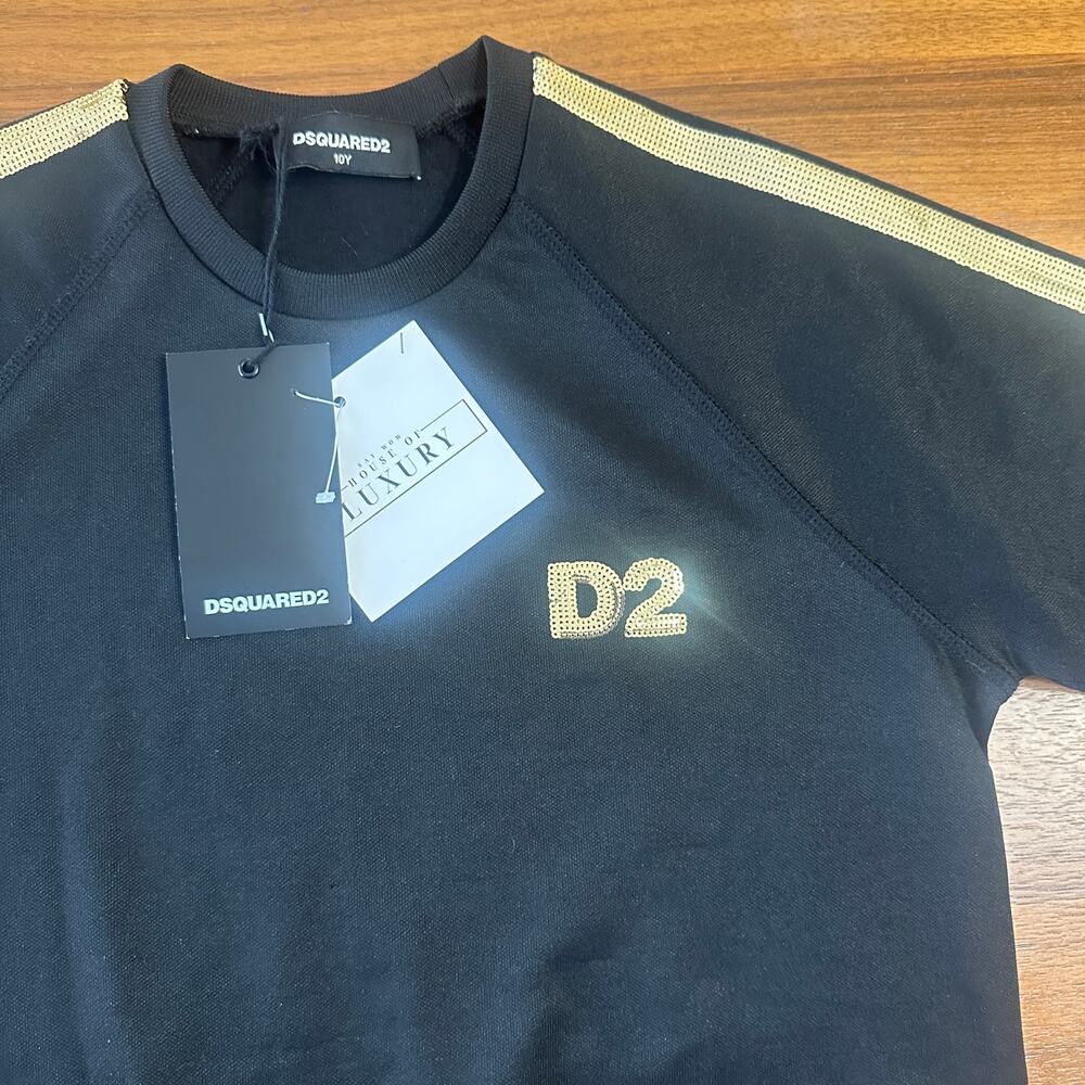 Dsquared2 Girls Black Sweatshirt Dress, Gold Sequin Logo, size 10 NWT - Picture 6 of 8